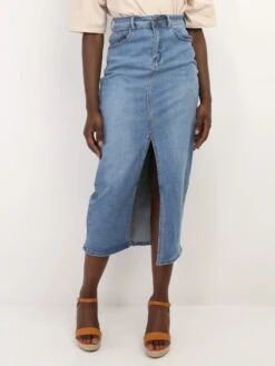 Jupe En Denim Mi-longue Et Fendue