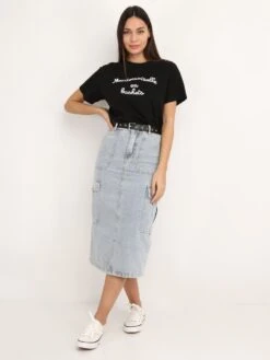 Jupe Cargo En Jeans Avec Ceinture -Mode Étoilée Soldes Magasin O01 MC7253 LTBLU 4