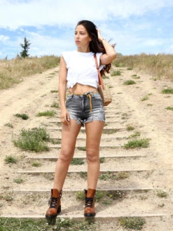 Short En Jeans Destroy à Clous -Mode Étoilée Soldes Magasin O15 MK31 DKGRY 4