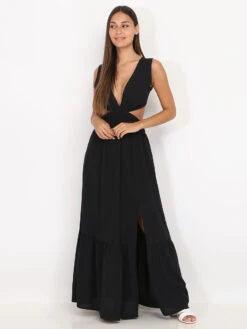 Robe Longue Cut Out à Fente -Mode Étoilée Soldes Magasin O32 23405 BLK 3