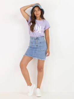 Jupe En Jeans Effilochée Et à Boutons -Mode Étoilée Soldes Magasin P06 B965 BLU 3