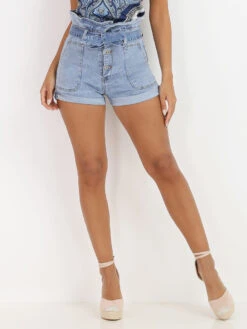 Short En Jeans Taille Haute Ceinturé