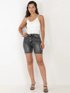 Short En Jeans Effiloché -Mode Étoilée Soldes Magasin P09 DZ528 1 DKGRY 3