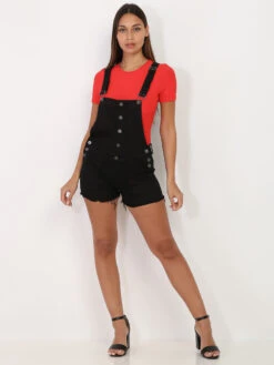 Salopette Short En Jean -Mode Étoilée Soldes Magasin P09 SZ392 1 BLK 4