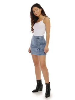 Jupe En Jeans Plissée Courte -Mode Étoilée Soldes Magasin P17 LWG66 BLU 3