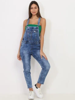 Salopette En Jeans Délavé -Mode Étoilée Soldes Magasin P17 S512 BLU 3