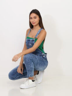 Salopette En Jeans Délavé -Mode Étoilée Soldes Magasin P17 S512 BLU 4