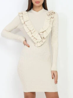 Robe Pull Côtelée à Volants