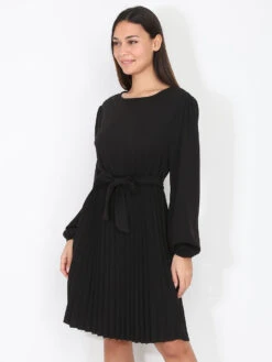 Robe Patineuse Plissée Et Ceinturée