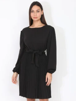 Robe Patineuse Plissée Et Ceinturée -Mode Étoilée Soldes Magasin P21 L51568 BLK 3