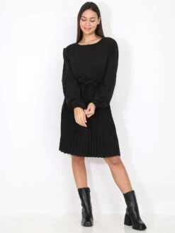 Robe Patineuse Plissée Et Ceinturée -Mode Étoilée Soldes Magasin P21 L51568 BLK 4