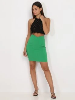 Jupe Moulante Verte à Coupe En V Sur La Taille Vert -Mode Étoilée Soldes Magasin P26 DQ029 GRN 3