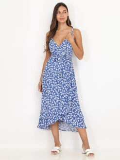 Robe Mi-longue à Volants Et Petites Fleurs