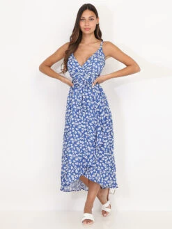 Robe Mi-longue à Volants Et Petites Fleurs -Mode Étoilée Soldes Magasin P29 1869 3N BLU 3