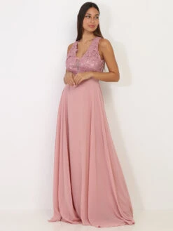 Robe Longue à Broderies Fleuries -Mode Étoilée Soldes Magasin P30 R1360 DKPNK 3