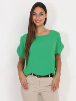 Top Fluide à Manches Retroussées