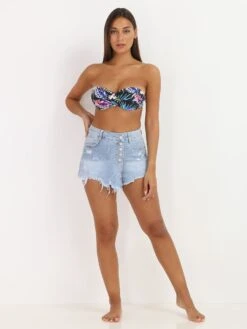 Jupe Short En Jeans Destroy -Mode Étoilée Soldes Magasin Q10 LW 565 LTBLU 3