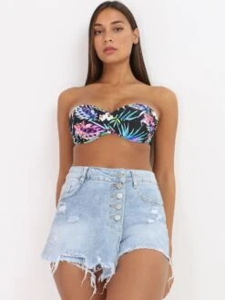 Jupe Short En Jeans Destroy -Mode Étoilée Soldes Magasin Q10 LW 565 LTBLU 4