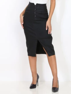 Jupe Moulante Boutonnée Et Fendue