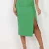Jupe Crayon Verte Ceinturée Et Fendue Vert
