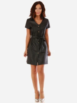 Robe à Boutons En Simili -Mode Étoilée Soldes Magasin R01 50607 BLK 3
