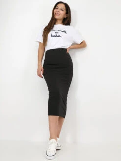 Jupe Tube Stretch Mi-longue -Mode Étoilée Soldes Magasin R02 15186 BLK 4