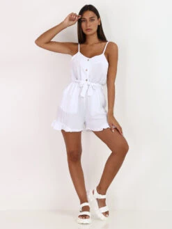 Combi-short à Volants Et à Boutons -Mode Étoilée Soldes Magasin R03 3428 WHT 3