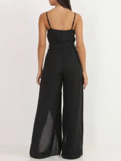 Combinaison Fluide Fendue Avec Ceinture -Mode Étoilée Soldes Magasin R05 1862N BLK 3