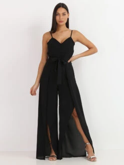 Combinaison Fluide Fendue Avec Ceinture -Mode Étoilée Soldes Magasin R05 1862N BLK 4