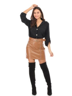 Jupe En Simili Avec Zip Et Ceinture -Mode Étoilée Soldes Magasin R06 0797 CML 3