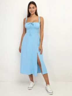 Robe Corset Mi-longue à Fente -Mode Étoilée Soldes Magasin R11 108222 LTBLU 3