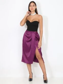 Jupe Froncée Satinée à Fente -Mode Étoilée Soldes Magasin R11 27369 PRP 3