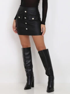 Jupe En Simili à Boutons Officiers