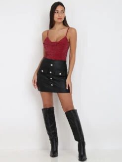 Jupe En Simili à Boutons Officiers -Mode Étoilée Soldes Magasin R15 65250 BLK 5