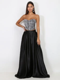 Bustier En Velours Brodé De Sequins -Mode Étoilée Soldes Magasin R16 22878 SLV 3