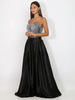 Bustier En Velours Brodé De Sequins -Mode Étoilée Soldes Magasin R16 22878 SLV 4