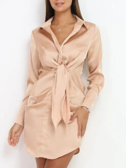Robe Chemise Satinée à Nouer