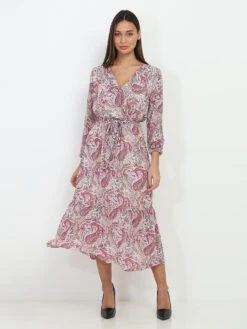 Robe Mi-longue à Imprime Cachemire -Mode Étoilée Soldes Magasin R17 P8142 PNK 3