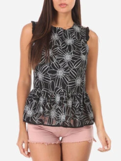 Top Peplum à Motif Fleurs