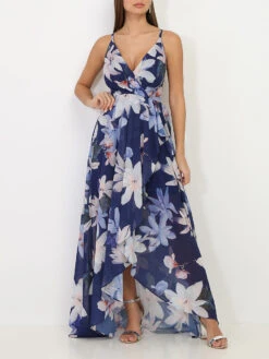 Robe Longue Fendue Asymétrique à Fleurs