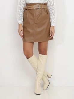 Jupe Droite Ceinturée En Simili