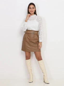 Jupe Droite Ceinturée En Simili -Mode Étoilée Soldes Magasin R23 CH8127 CML 3