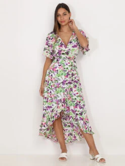 Robe Portefeuille à Fleurs Aquarelles -Mode Étoilée Soldes Magasin RK08 3874 PRP 3