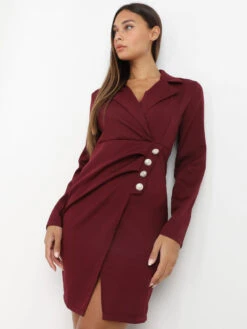 Robe Blazer Boutonnée Et Fendue