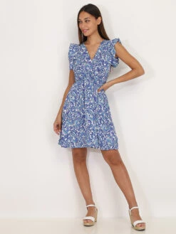 Robe Volantée à Motif Cachemire -Mode Étoilée Soldes Magasin RK24 P8305 K BLU 3
