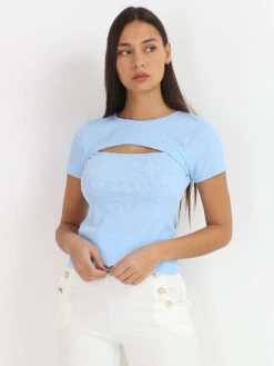 T-shirt Côtelé Avec Encolure