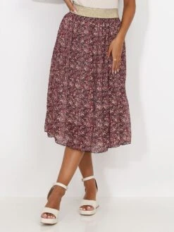 Jupe Mi-longue Plissée à Motif Floral