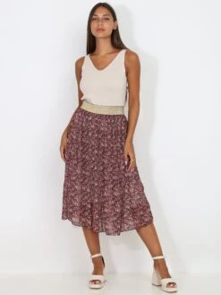 Jupe Mi-longue Plissée à Motif Floral -Mode Étoilée Soldes Magasin S03 918 WIN 3