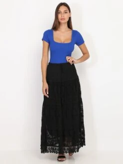 Jupe En Crochet Et Dentelle -Mode Étoilée Soldes Magasin S04 8860 BLK 3