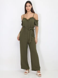 Combinaison Ceinturée Avec Détail Broderie -Mode Étoilée Soldes Magasin S05 OR5876 KHK 4